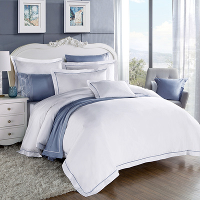 五星级酒店床上用品60支纯棉六件套宾馆白色四件套全棉纯色长绒棉 - 360购物